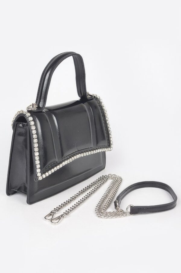 Faux Metallic Top Handle Bag – Stone Embellished