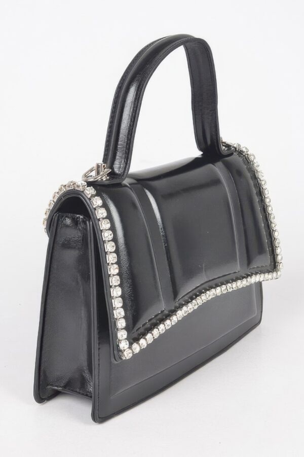 Faux Metallic Top Handle Bag – Stone Embellished