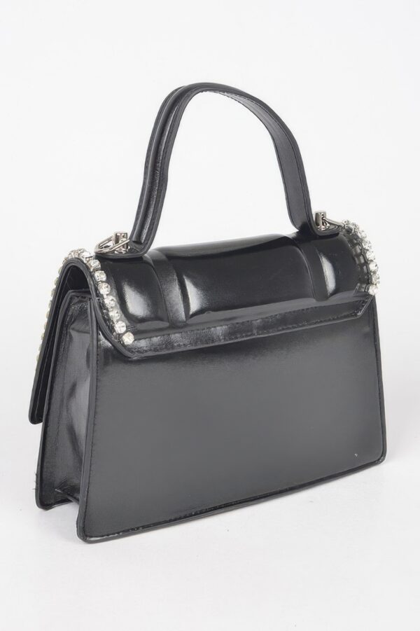 Faux Metallic Top Handle Bag – Stone Embellished