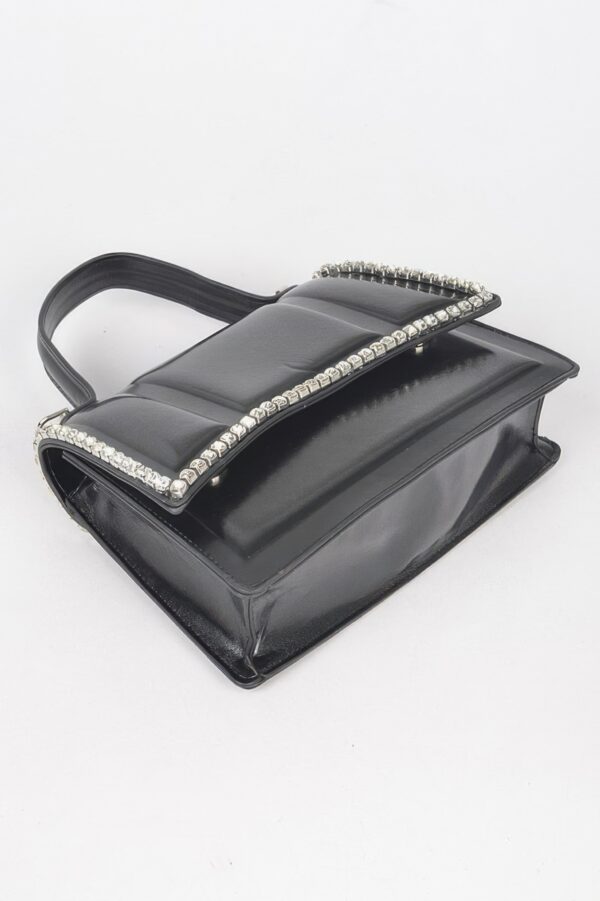 Faux Metallic Top Handle Bag – Stone Embellished