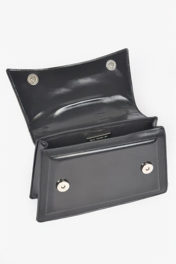 Faux Metallic Top Handle Bag – Stone Embellished