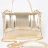 Faux Metallic Top Handle Bag – Stone Embellished