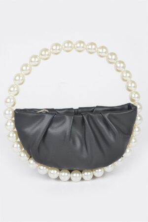 Vegan Metallic Top Handle Bag with Stone Accents