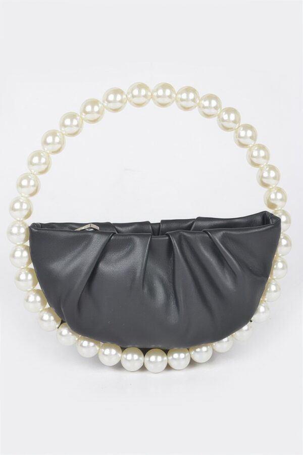 Vegan Metallic Top Handle Bag with Stone Accents