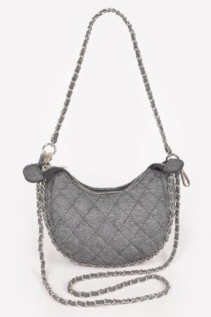 Vegan Denim Leather Chain Crossbody Bag – Compact