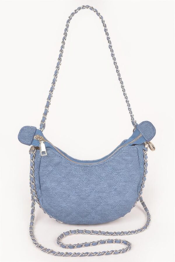 Vegan Denim Leather Chain Crossbody Bag – Compact