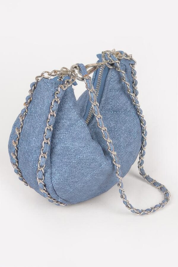 Vegan Denim Leather Chain Crossbody Bag – Compact