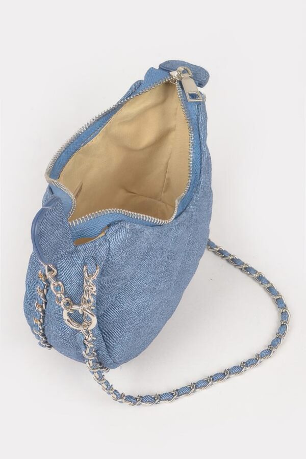 Vegan Denim Leather Chain Crossbody Bag – Compact