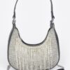 Rhinestone Fringe Hobo Bag with Hot-Fix Stones