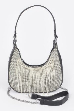 Rhinestone Fringe Hobo Bag with Hot-Fix Stones