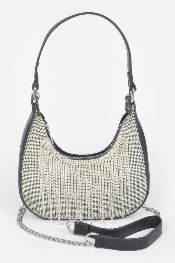 Rhinestone Fringe Hobo Bag with Hot-Fix Stones