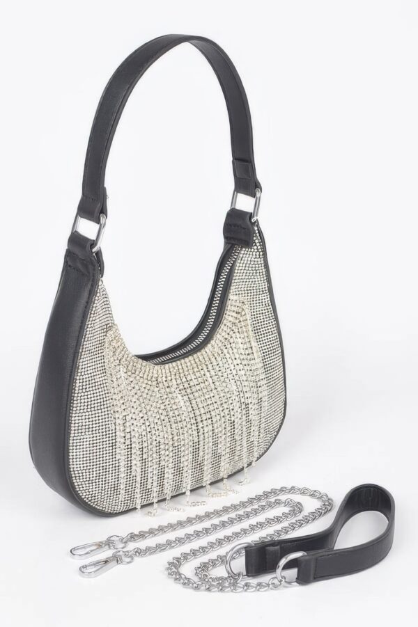 Rhinestone Fringe Hobo Bag with Hot-Fix Stones