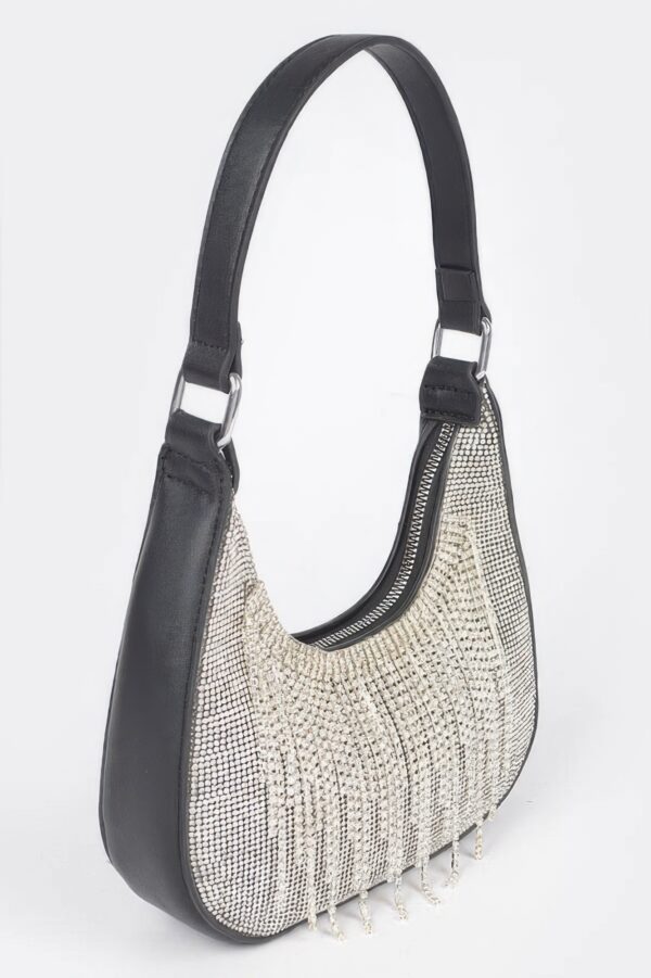 Rhinestone Fringe Hobo Bag with Hot-Fix Stones