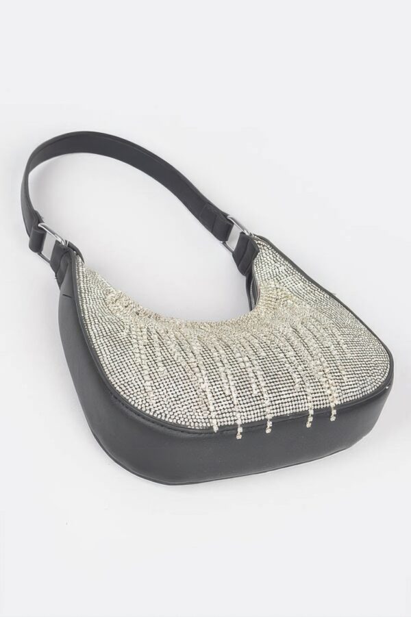 Rhinestone Fringe Hobo Bag with Hot-Fix Stones