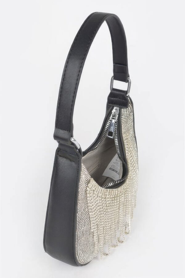 Rhinestone Fringe Hobo Bag with Hot-Fix Stones