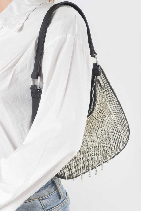 Rhinestone Fringe Hobo Bag with Hot-Fix Stones