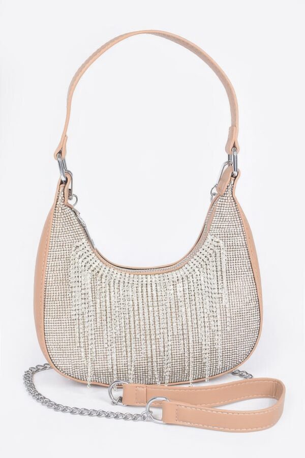 Rhinestone Fringe Hobo Bag with Hot-Fix Stones