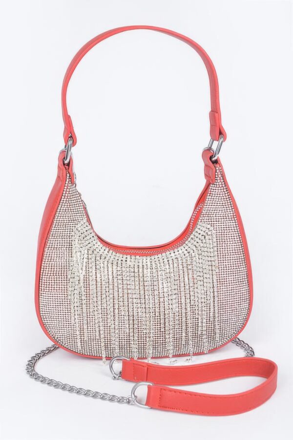 Rhinestone Fringe Hobo Bag with Hot-Fix Stones