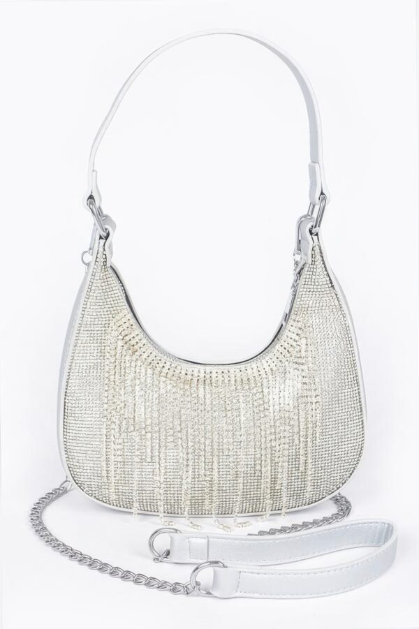 Rhinestone Fringe Hobo Bag with Hot-Fix Stones