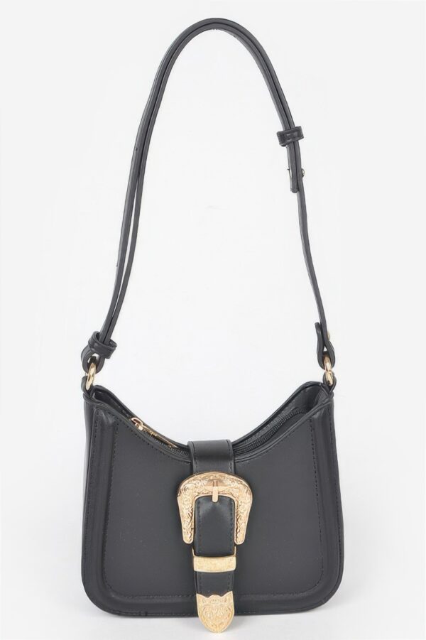 Vegan Metal Buckle Shoulder Bag – Structured Chic