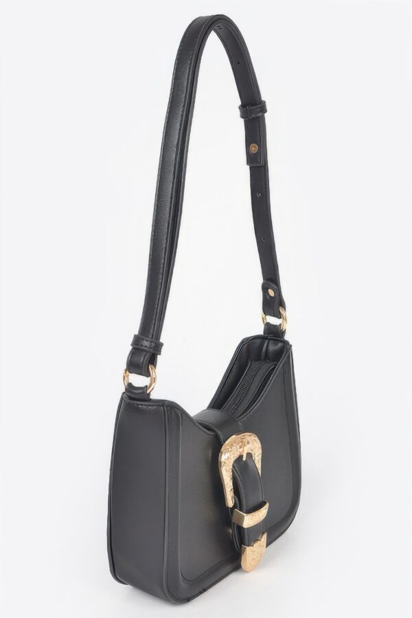 Vegan Metal Buckle Shoulder Bag – Structured Chic