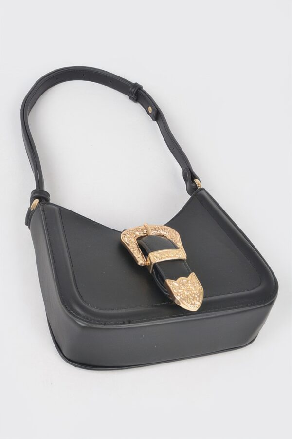 Vegan Metal Buckle Shoulder Bag – Structured Chic