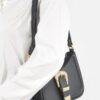 Vegan Metal Buckle Shoulder Bag – Structured Chic