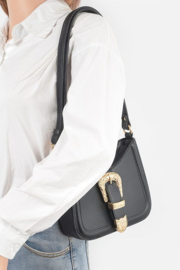 Vegan Metal Buckle Shoulder Bag – Structured Chic