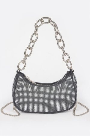 Hot Fix Stone Small Hobo Bag with Chain Strap – Denim