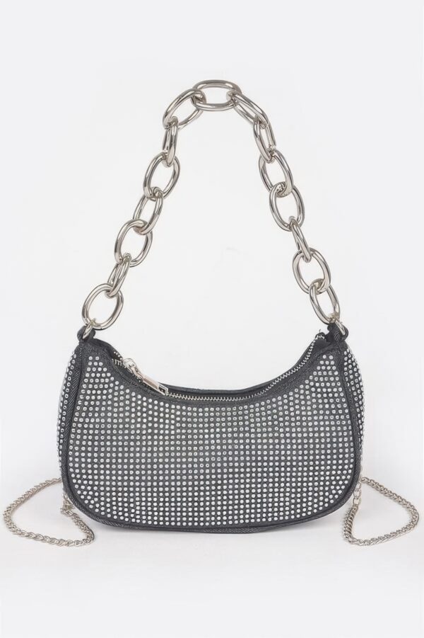Hot Fix Stone Small Hobo Bag with Chain Strap – Denim