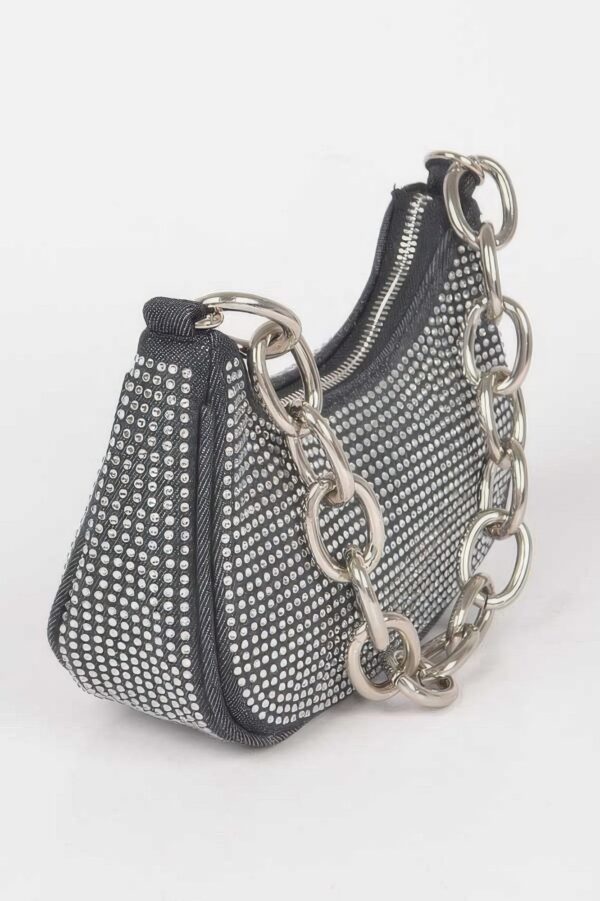 Hot Fix Stone Small Hobo Bag with Chain Strap – Denim