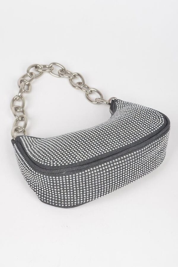 Hot Fix Stone Small Hobo Bag with Chain Strap – Denim