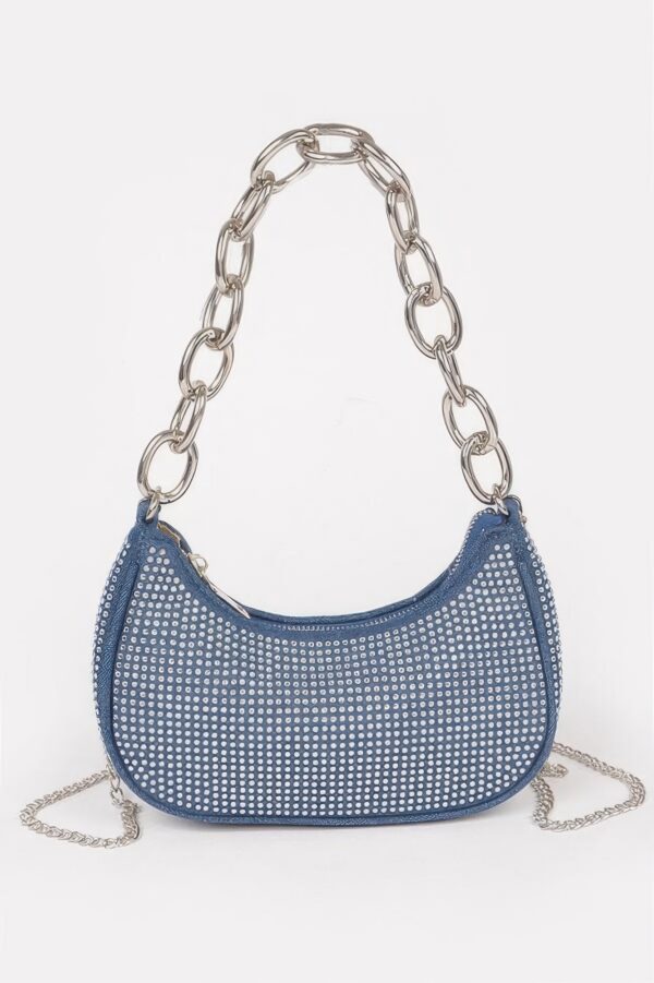 Hot Fix Stone Small Hobo Bag with Chain Strap – Denim