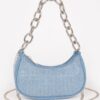 Hot Fix Stone Small Hobo Bag with Chain Strap – Denim