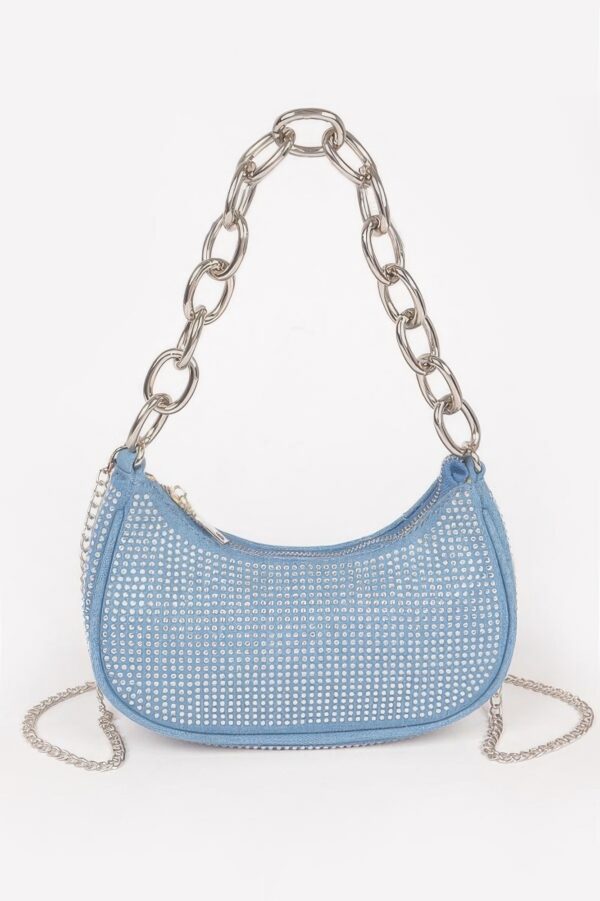 Hot Fix Stone Small Hobo Bag with Chain Strap – Denim