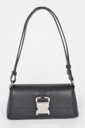 Faux Leather Shoulder Bag with Metal Buckle