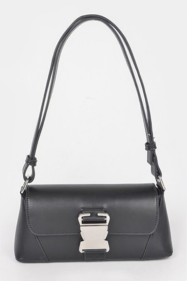 Faux Leather Shoulder Bag with Metal Buckle