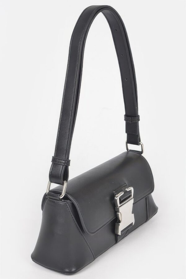 Faux Leather Shoulder Bag with Metal Buckle