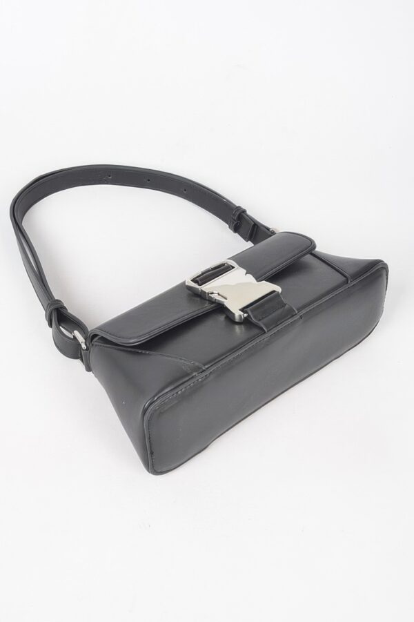 Faux Leather Shoulder Bag with Metal Buckle