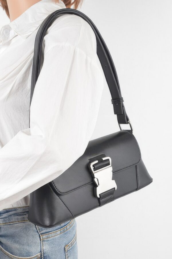 Faux Leather Shoulder Bag with Metal Buckle
