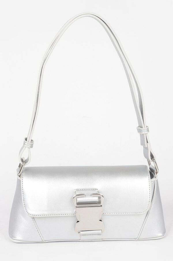 Faux Leather Shoulder Bag with Metal Buckle
