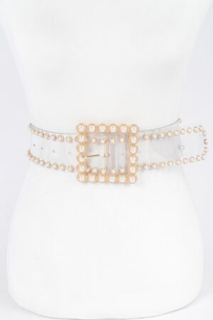 Clear PVC Belt with Pearl & Stone Buckle