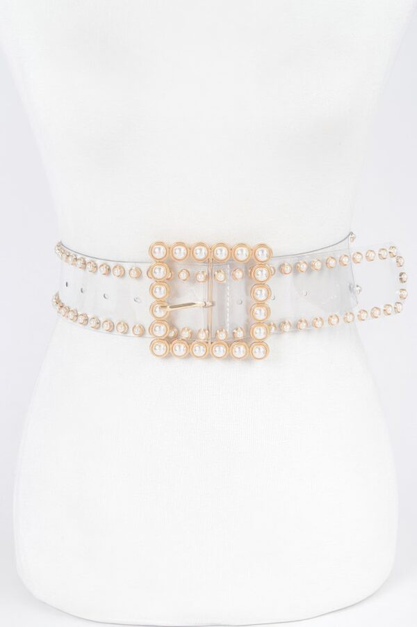 Clear PVC Belt with Pearl & Stone Buckle