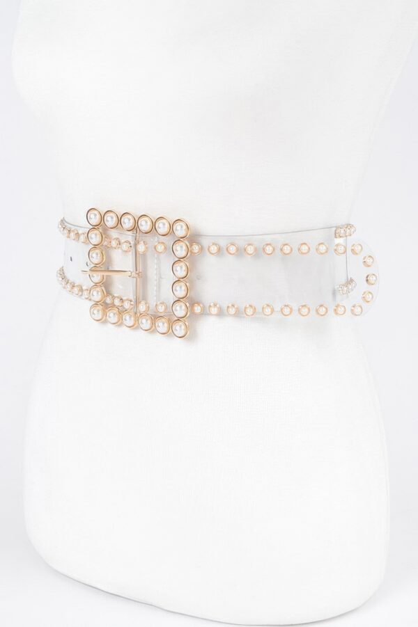 Clear PVC Belt with Pearl & Stone Buckle