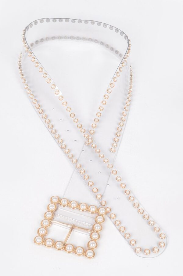 Clear PVC Belt with Pearl & Stone Buckle