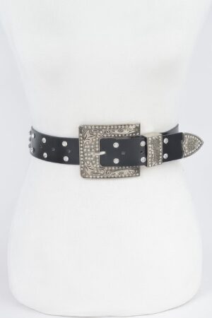 Rhinestone Buckle Metallic Belt – Slim Profile