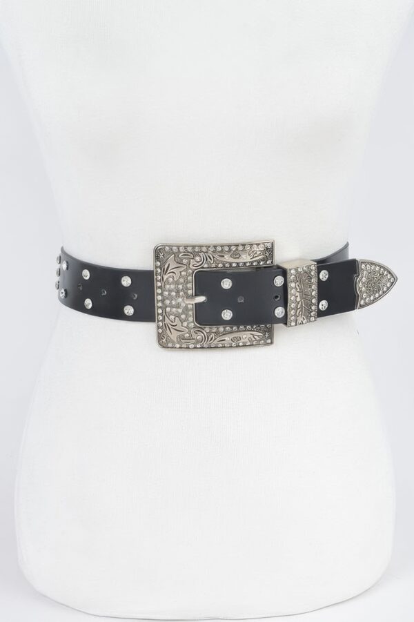 Rhinestone Buckle Metallic Belt – Slim Profile