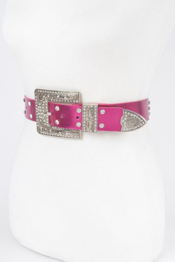 Rhinestone Buckle Metallic Belt – Slim Profile