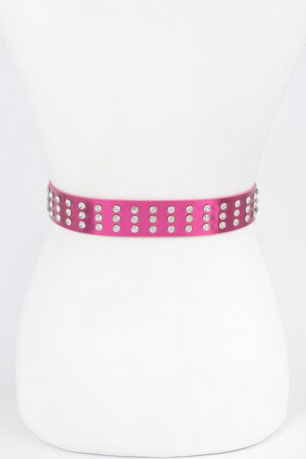Rhinestone Buckle Metallic Belt – Slim Profile