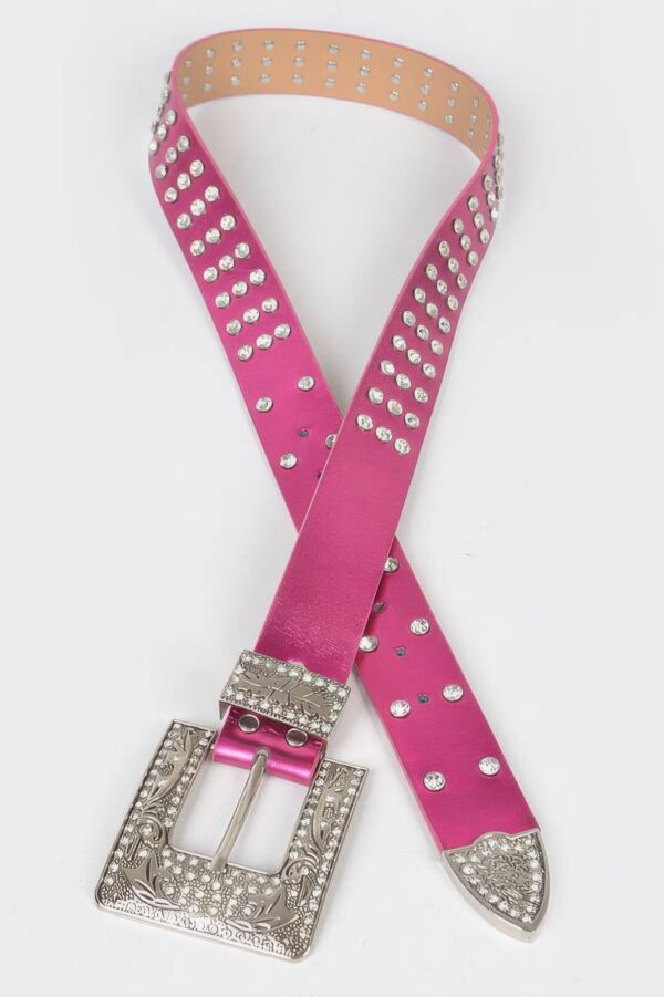 Rhinestone Buckle Metallic Belt – Slim Profile